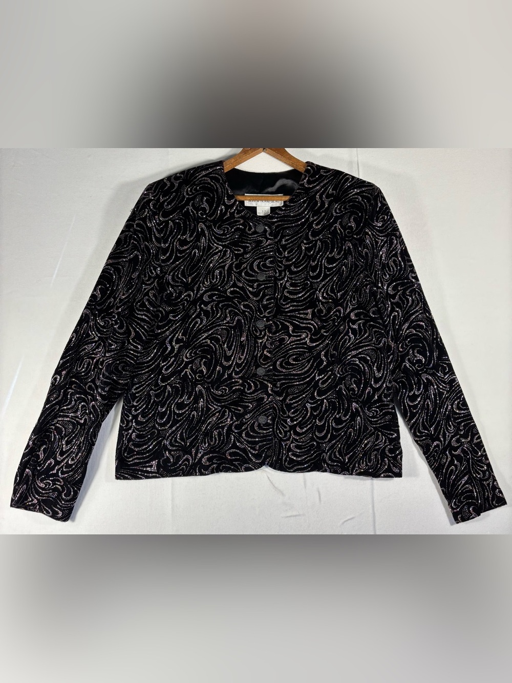 Norton McNaughton Women’s 12 Black Metallic Swirl Felt Feel Evening Blazer